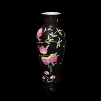 A Chinese Black Ground Famille Rose Porcelain 'Bat and Peach' Vase, 20th Century — 近代 黑地福桃紋觀音瓶