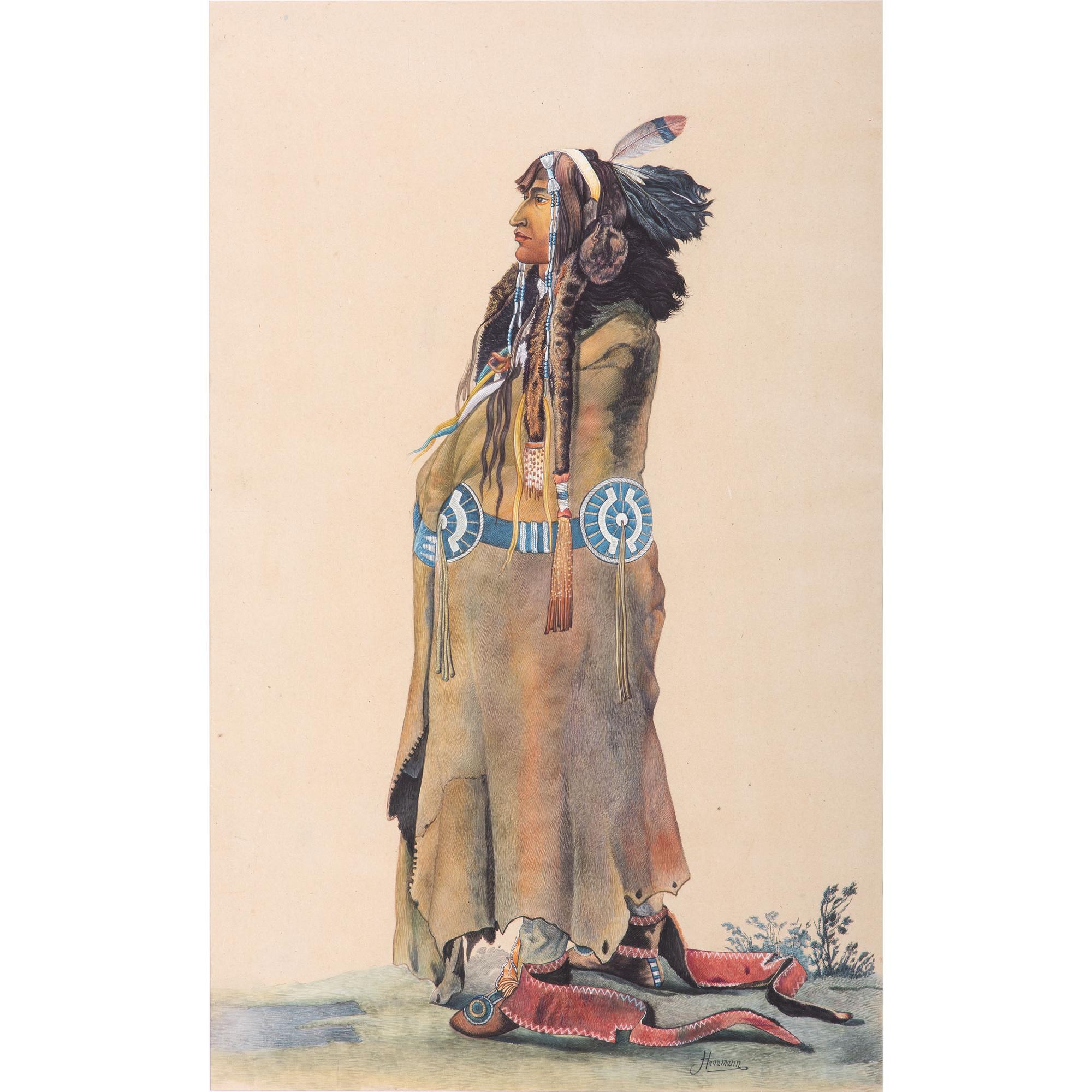 A Watercolor and Two Prints, in the manner of Karl Bodmer