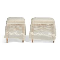A Pair of Upholstered Bleached Wood Stools