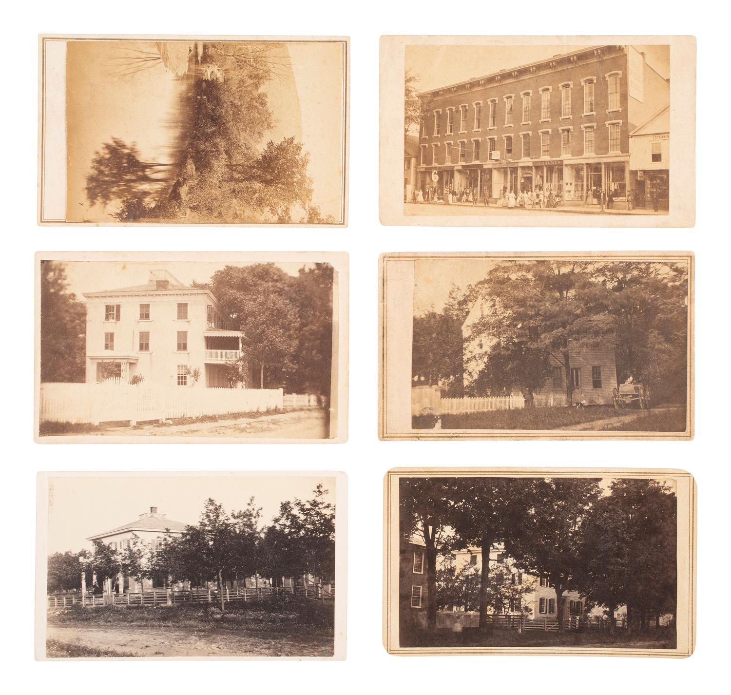 [EARLY PHOTOGRAPHY]. 12 CDVs of Civil War-era businesses and residences, incl. photography studio.
