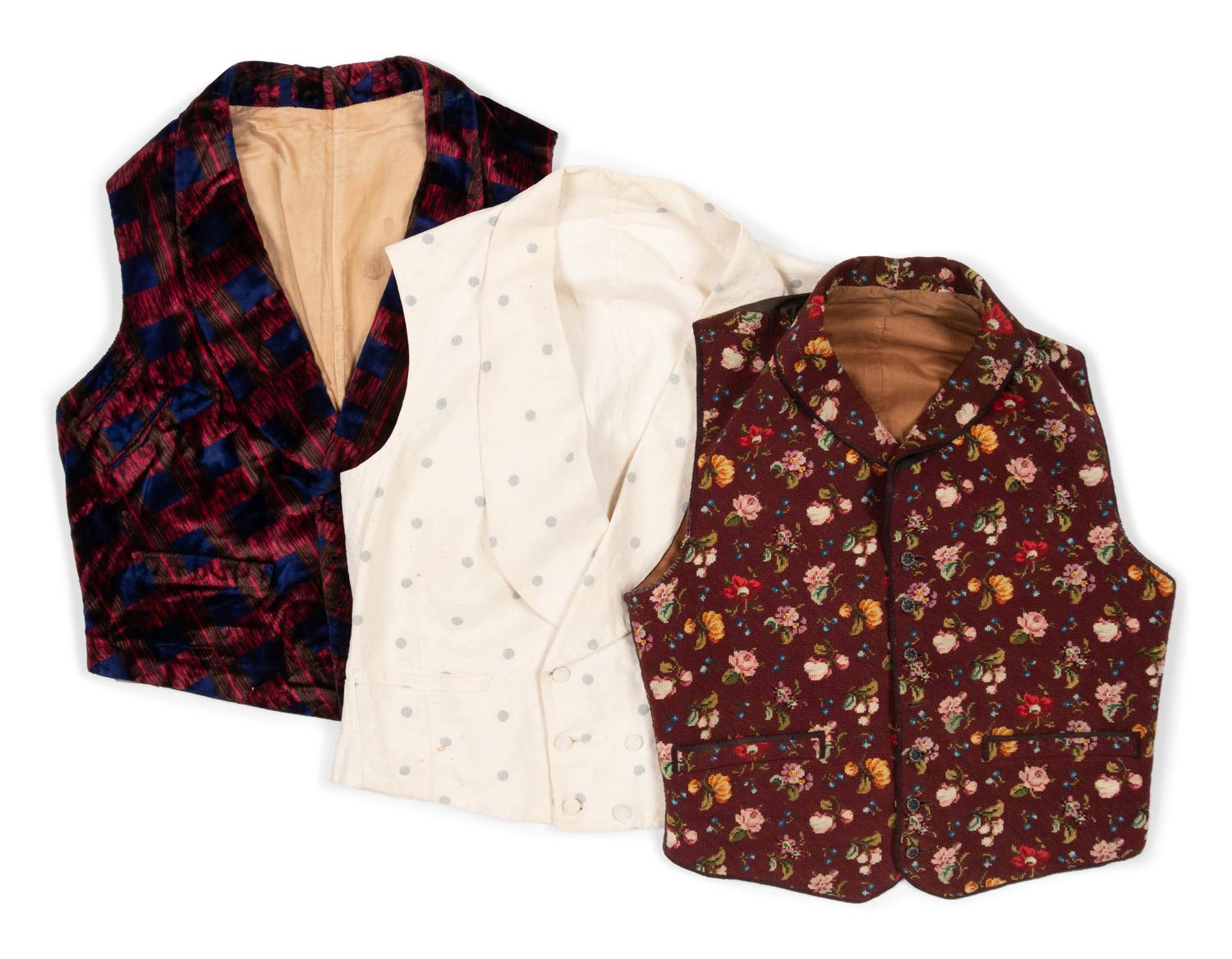 Three Men's 19th Century Waistcoats/Vests, 1840-60