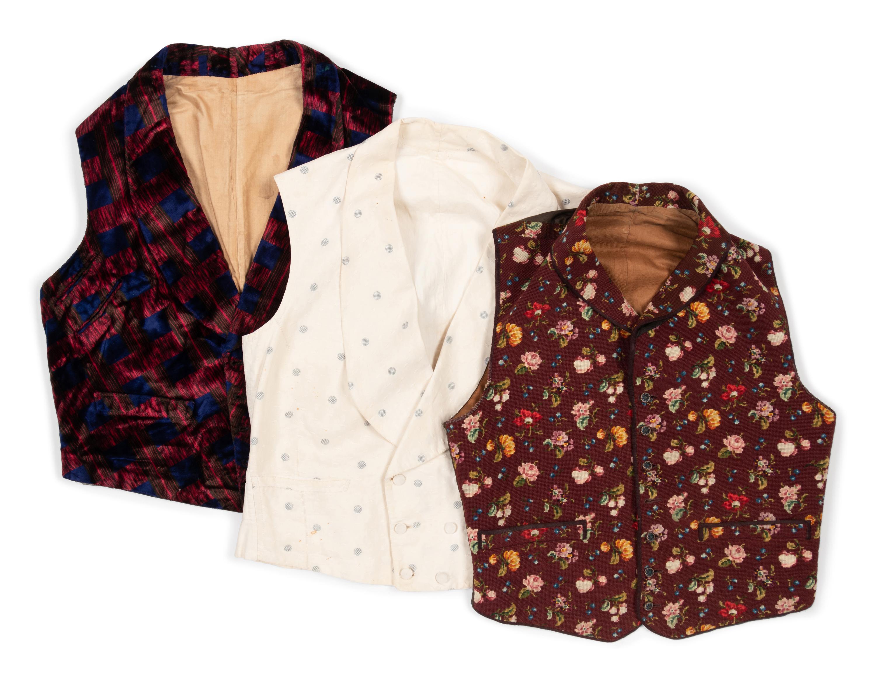 Three Men's 19th Century Waistcoats/Vests, 1840-60