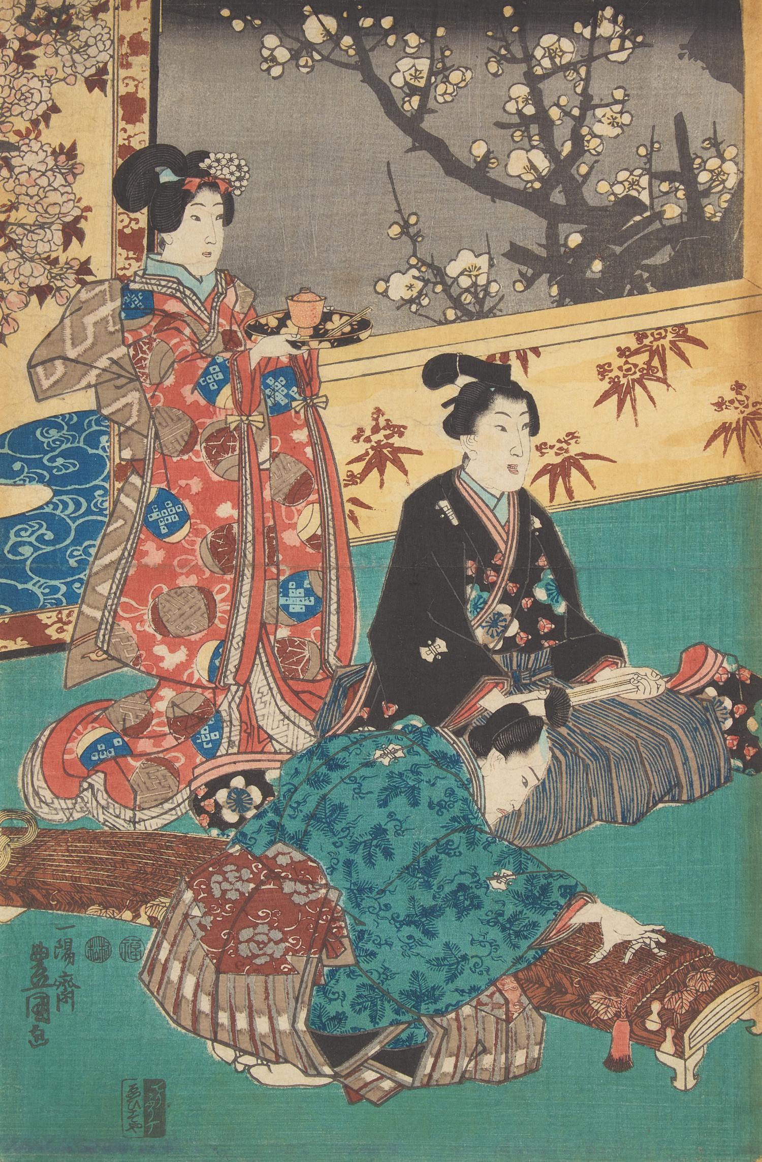 Kunisada (Toyokuni III, Japanese 1786-1864) Four Unframed Woodblock Triptychs