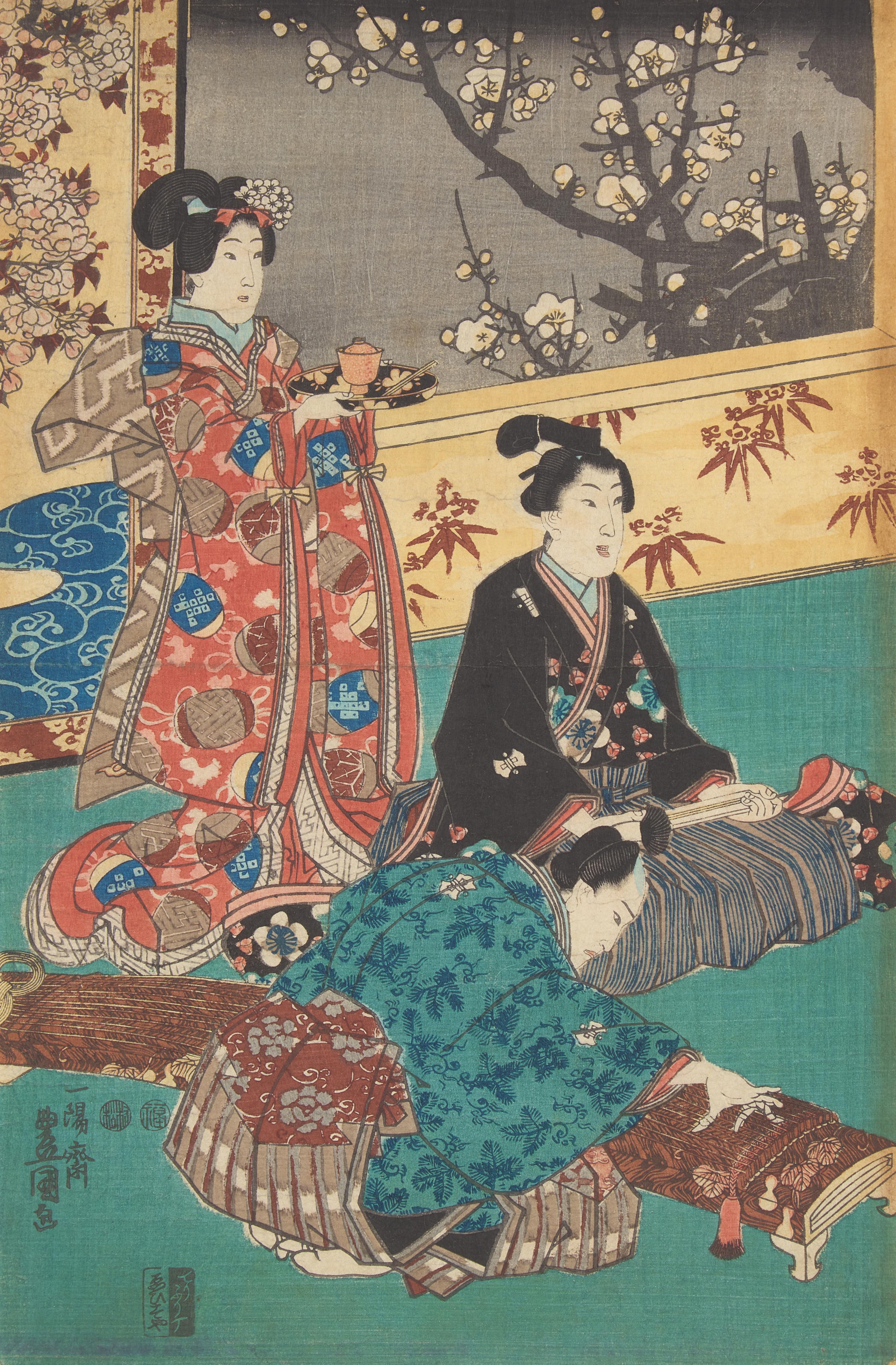 Kunisada (Toyokuni III, Japanese 1786-1864) Four Unframed Woodblock Triptychs