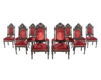 A Set of Ten Renaissance Revival Oak Dining Chairs