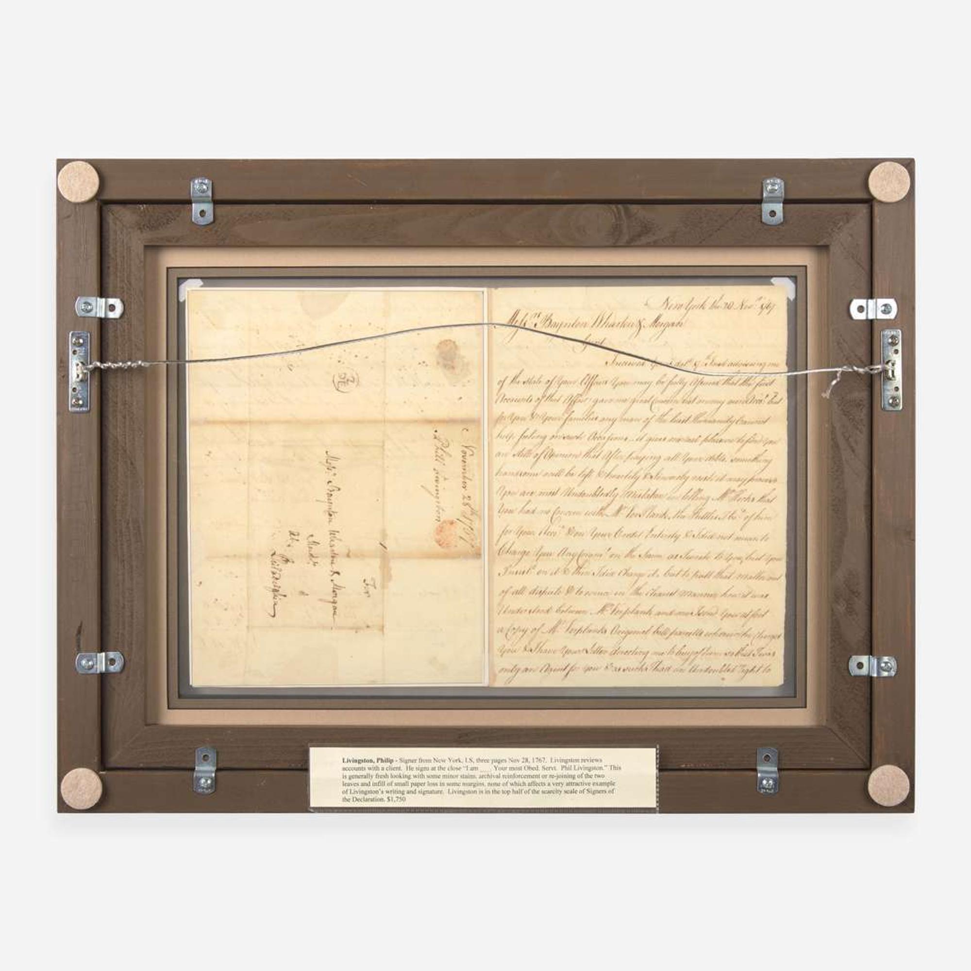 [Declaration of Independence] [New York] Livingston, Philip Manuscript Letter, signed