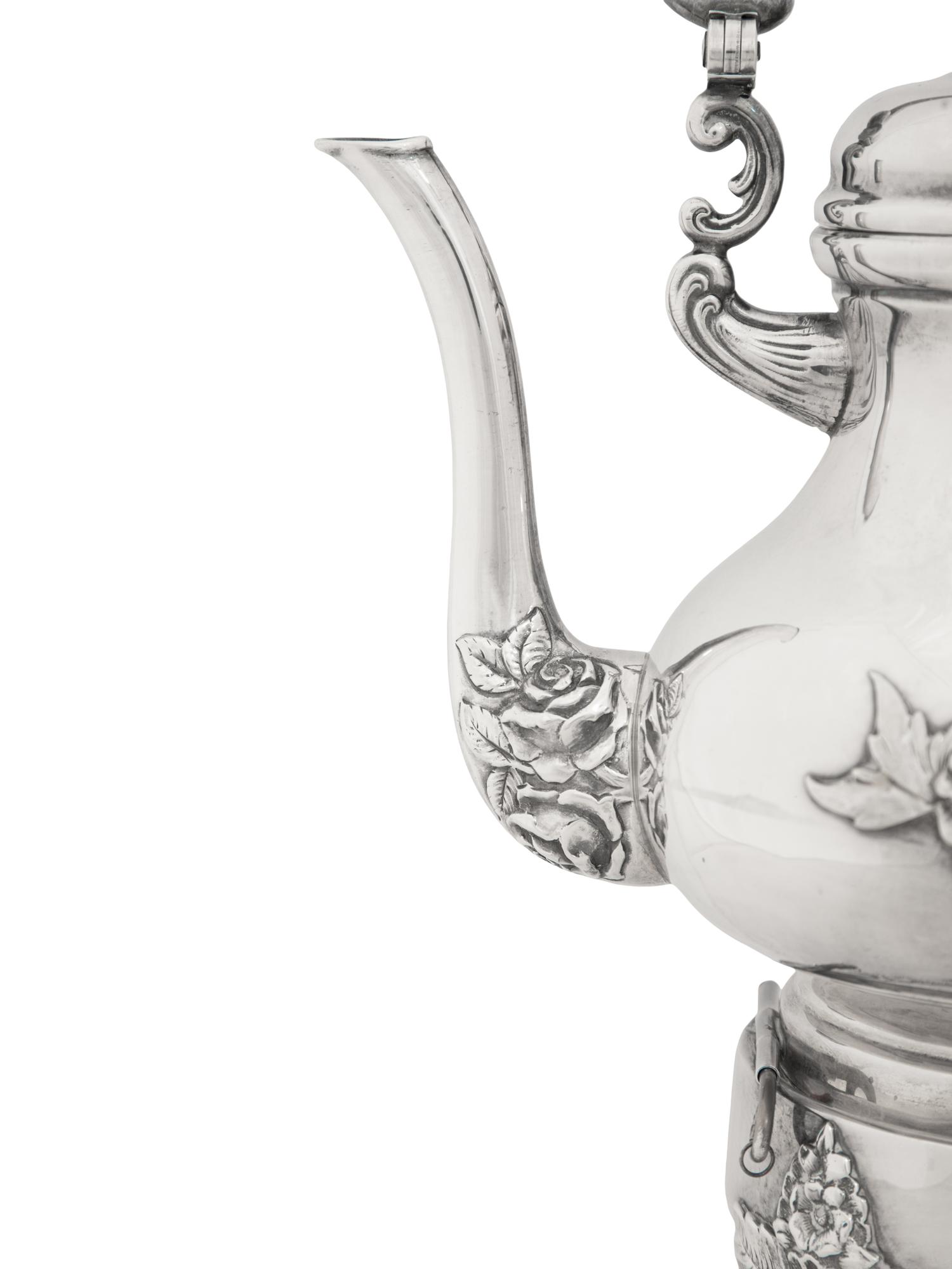 An American Silver Kettle on Lampstand
