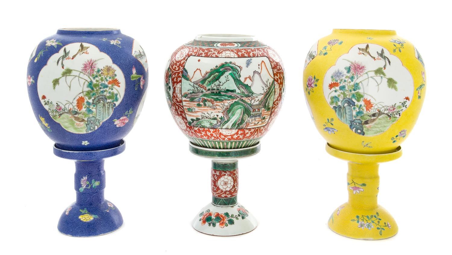 Three Porcelain Lamps Height of tallest 12 inches. — 19TH CENTURY