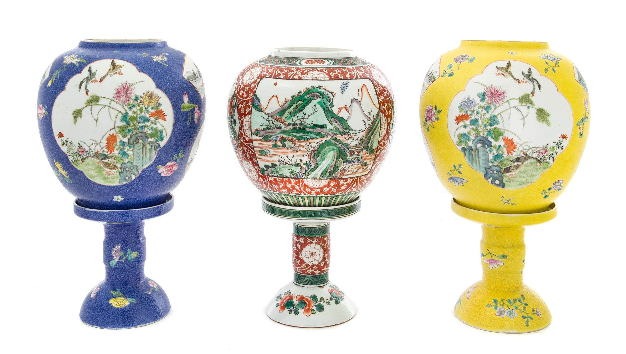 Three Porcelain Lamps Height of tallest 12 inches. — 19TH CENTURY