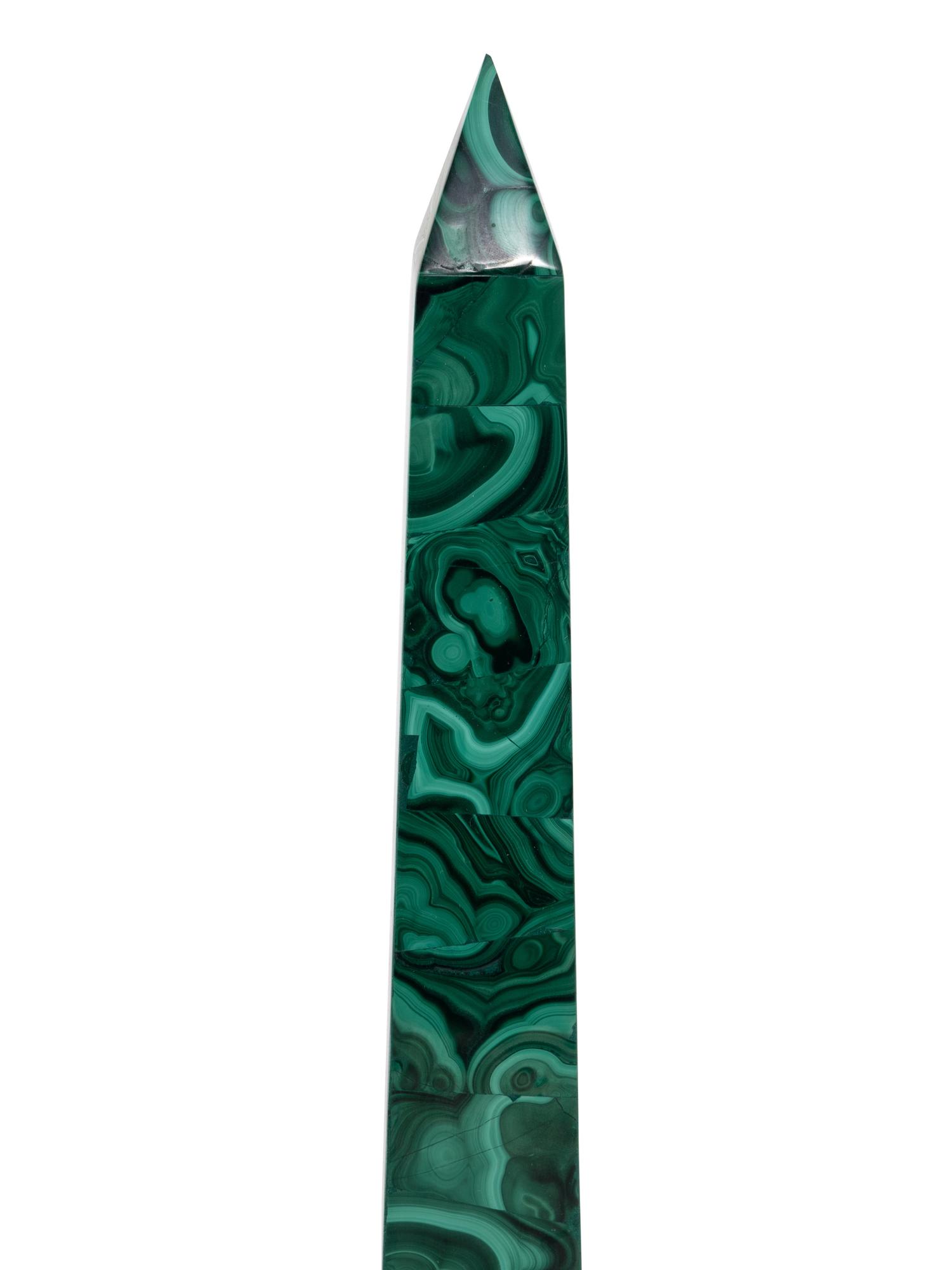 A Pair of Malachite Veneered Obelisks