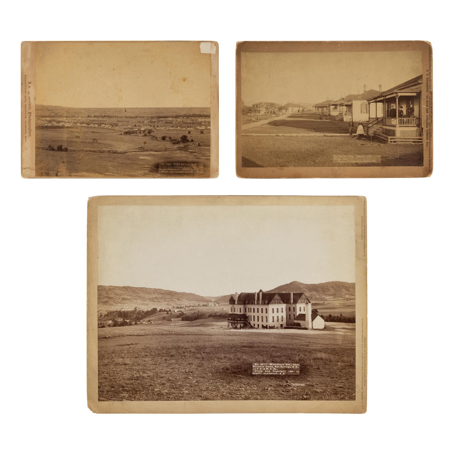 [Late Indian Wars]. Grabill, J.C.H. (1849-1903). Three photographs of the Dakotas, incl. Fort Meade and Soldiers' Home.