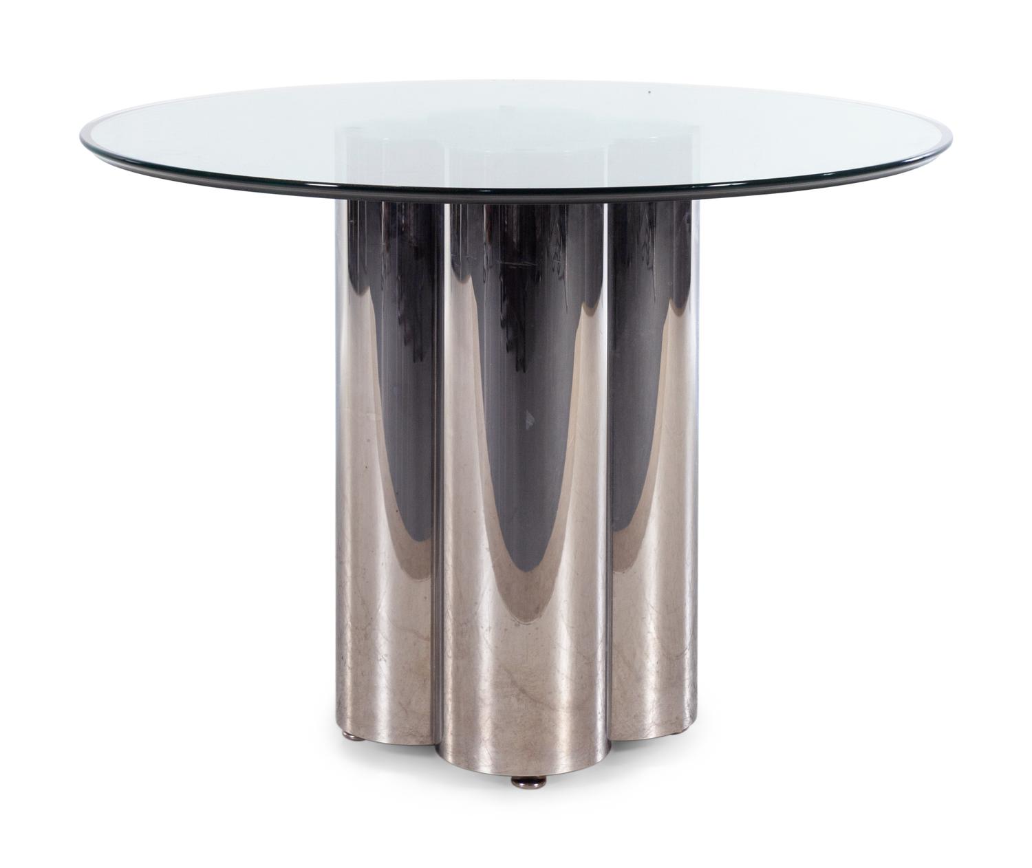 A Polished Chrome Dining Table with a Beveled Glass Top