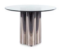 A Polished Chrome Dining Table with a Beveled Glass Top