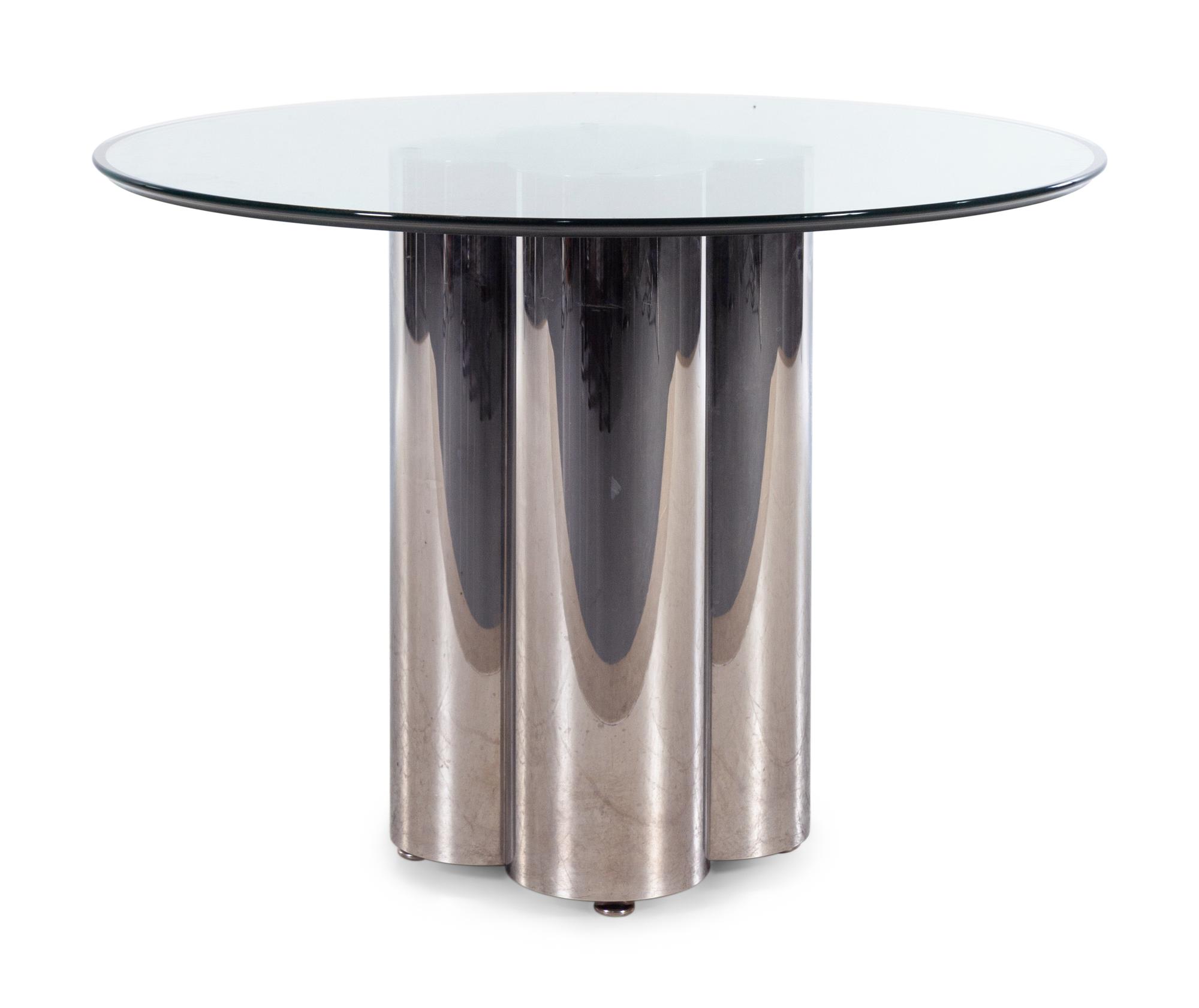 A Polished Chrome Dining Table with a Beveled Glass Top