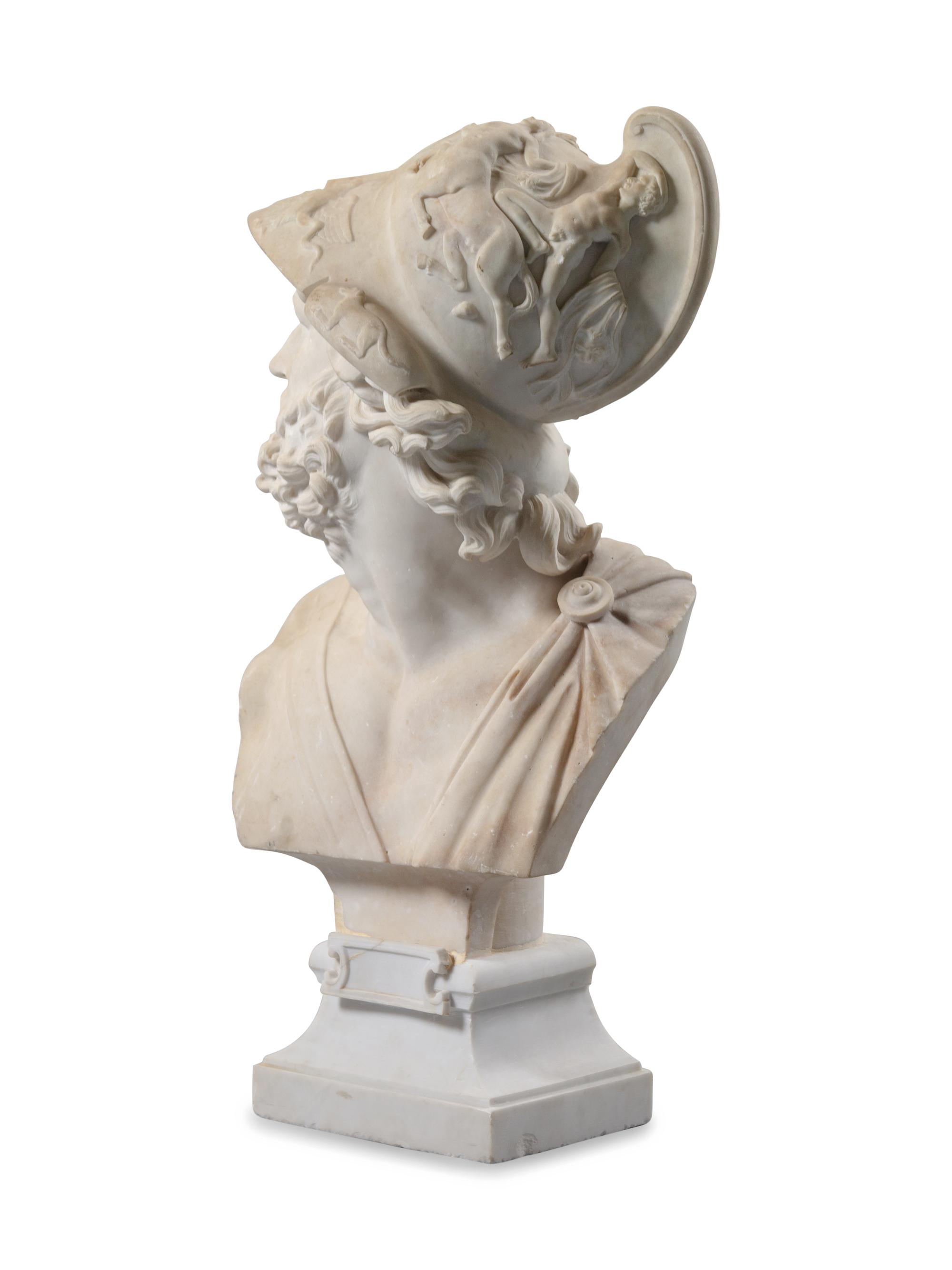 An Italian Carved Marble Bust of Ajax
