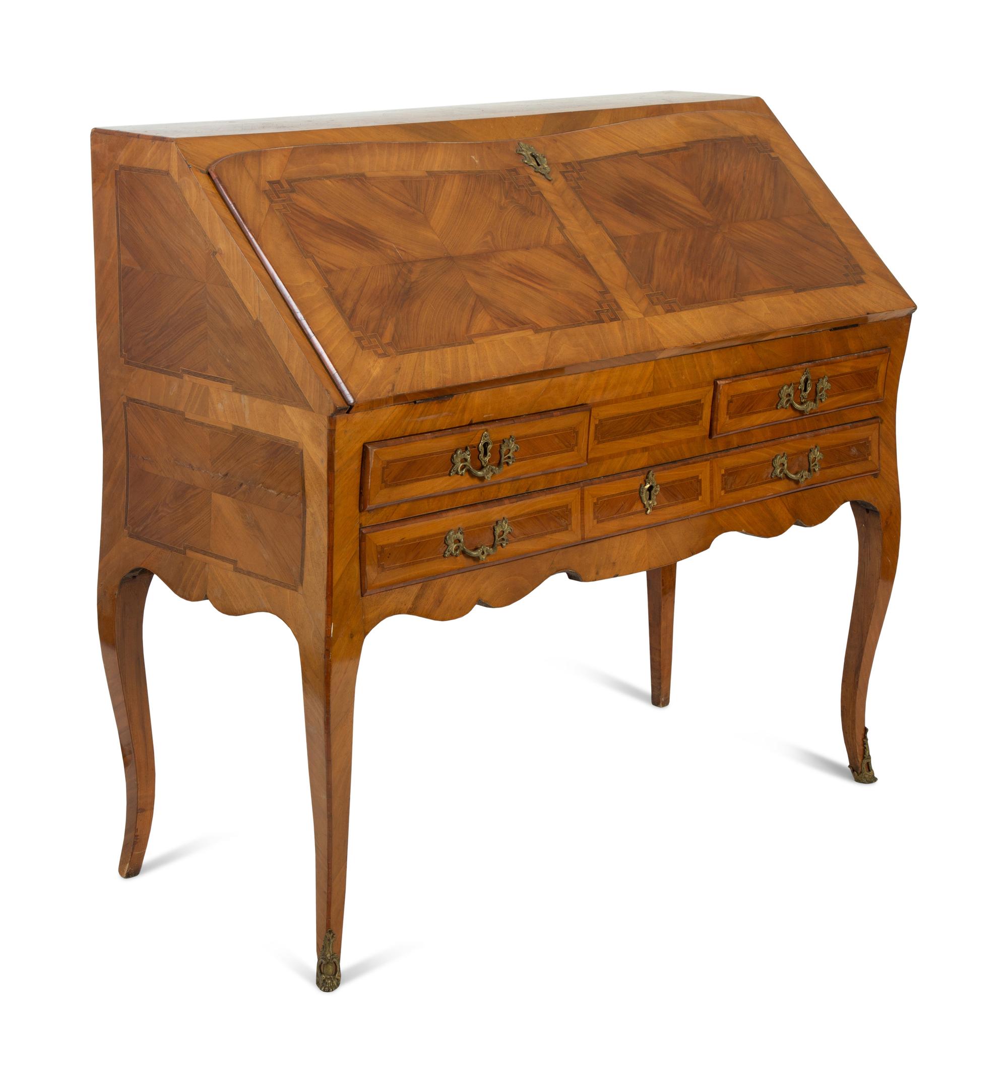 A Louis XV Style Inlaid Walnut Slant Front Desk — 19TH CENTURY