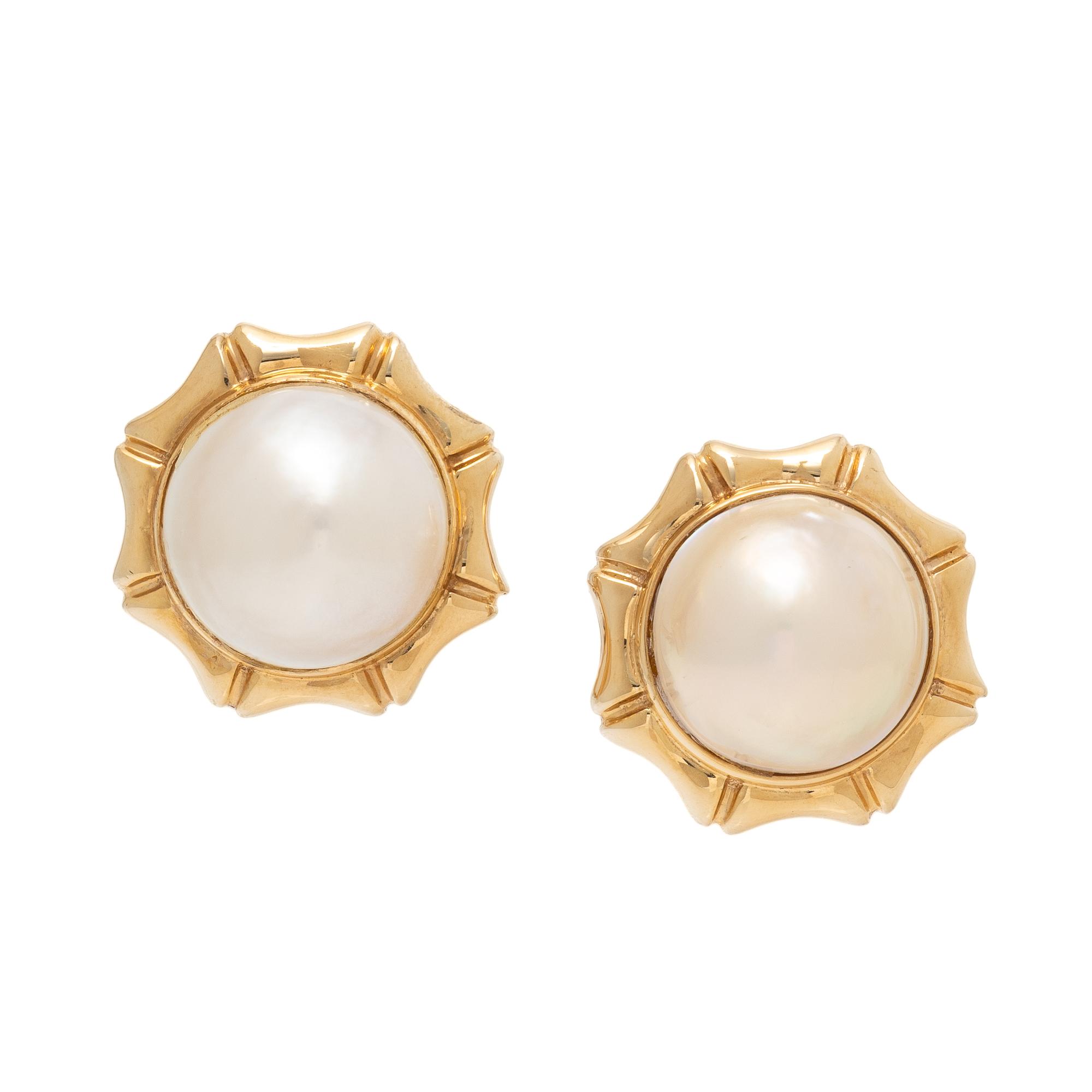 Mabé Pearl and Yellow Gold Earrings