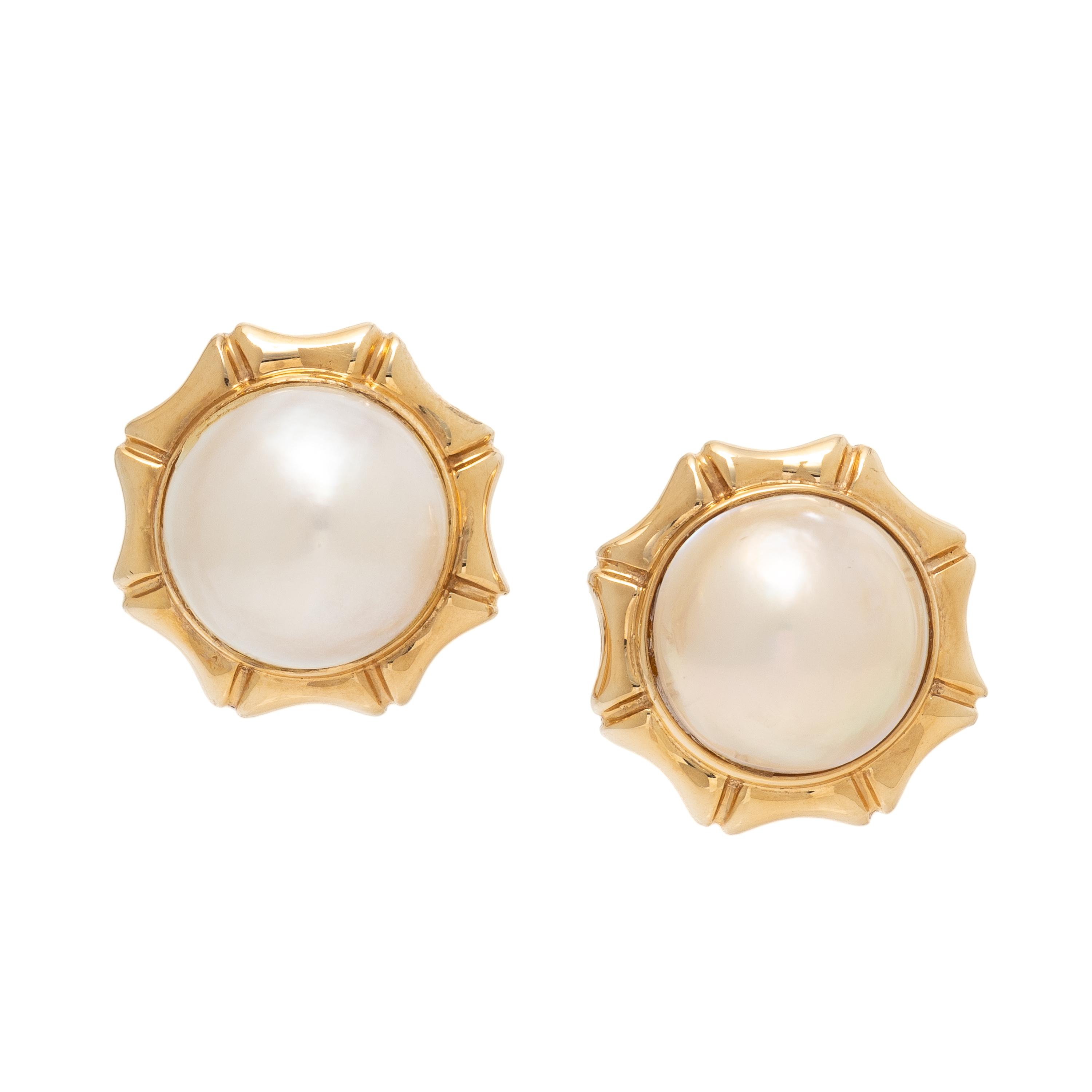 Mabé Pearl and Yellow Gold Earrings