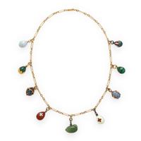 Russian, Attributed to Fabergé, Collection of Yellow Gold, Hardstone, and Enamel Charms