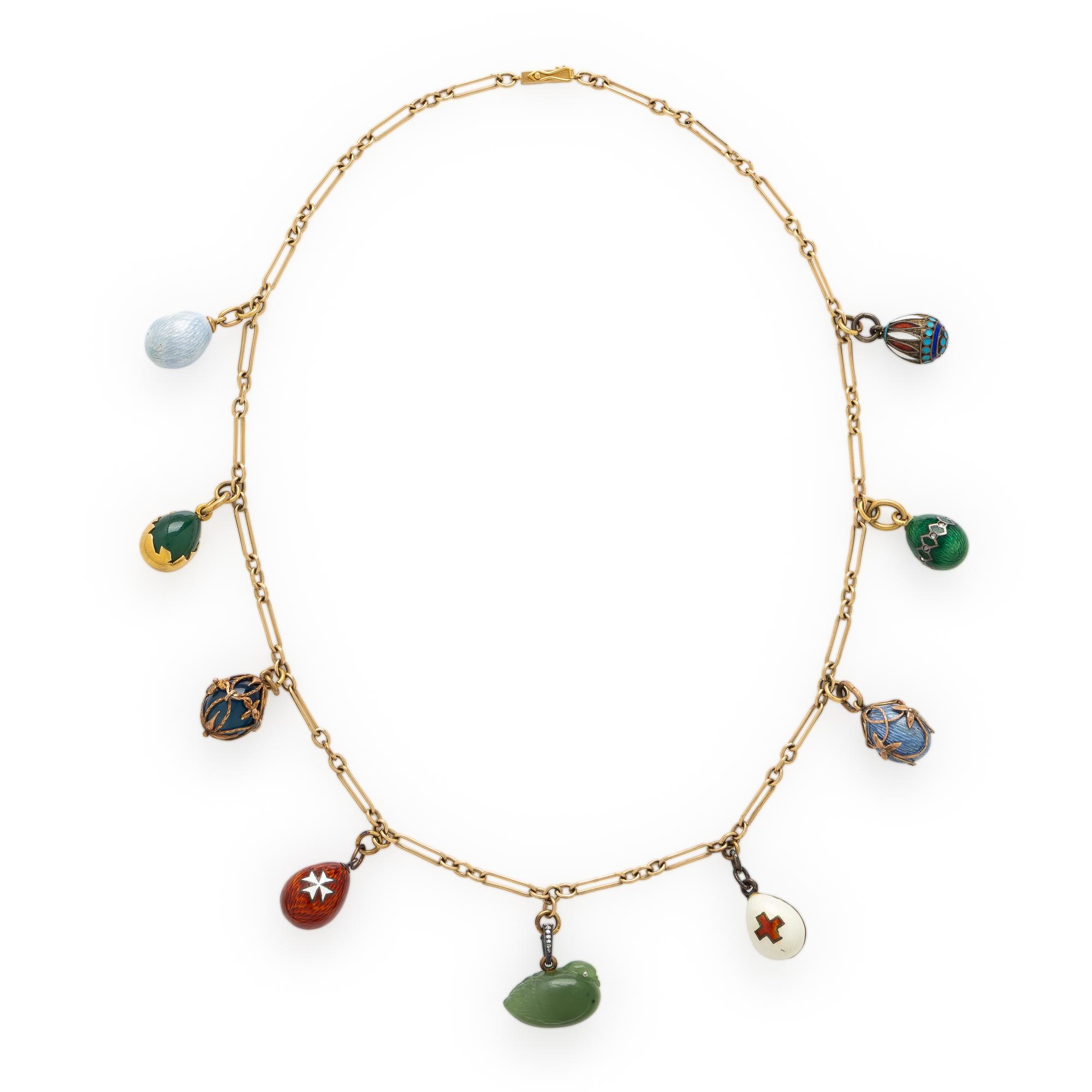 Russian, Attributed to Fabergé, Collection of Yellow Gold, Hardstone, and Enamel Charms