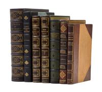 (BINDINGS) A group of 7 vols. bound in shades of blue and green leather.