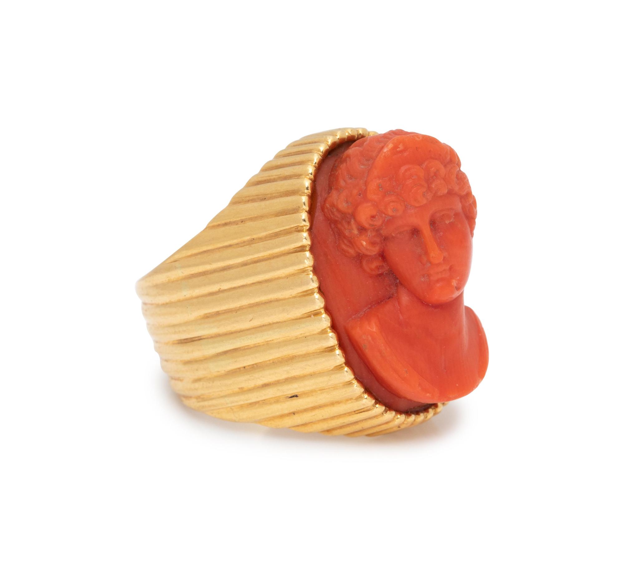 CORAL CAMEO RING