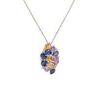 MULTICOLOR SAPPHIRE AND DIAMOND EARRINGS AND NECKLACE