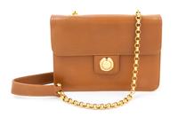 A Chloe Brown Leather Flap Handbag, 9" x 6.5" x 2"; Strap drop: 17".