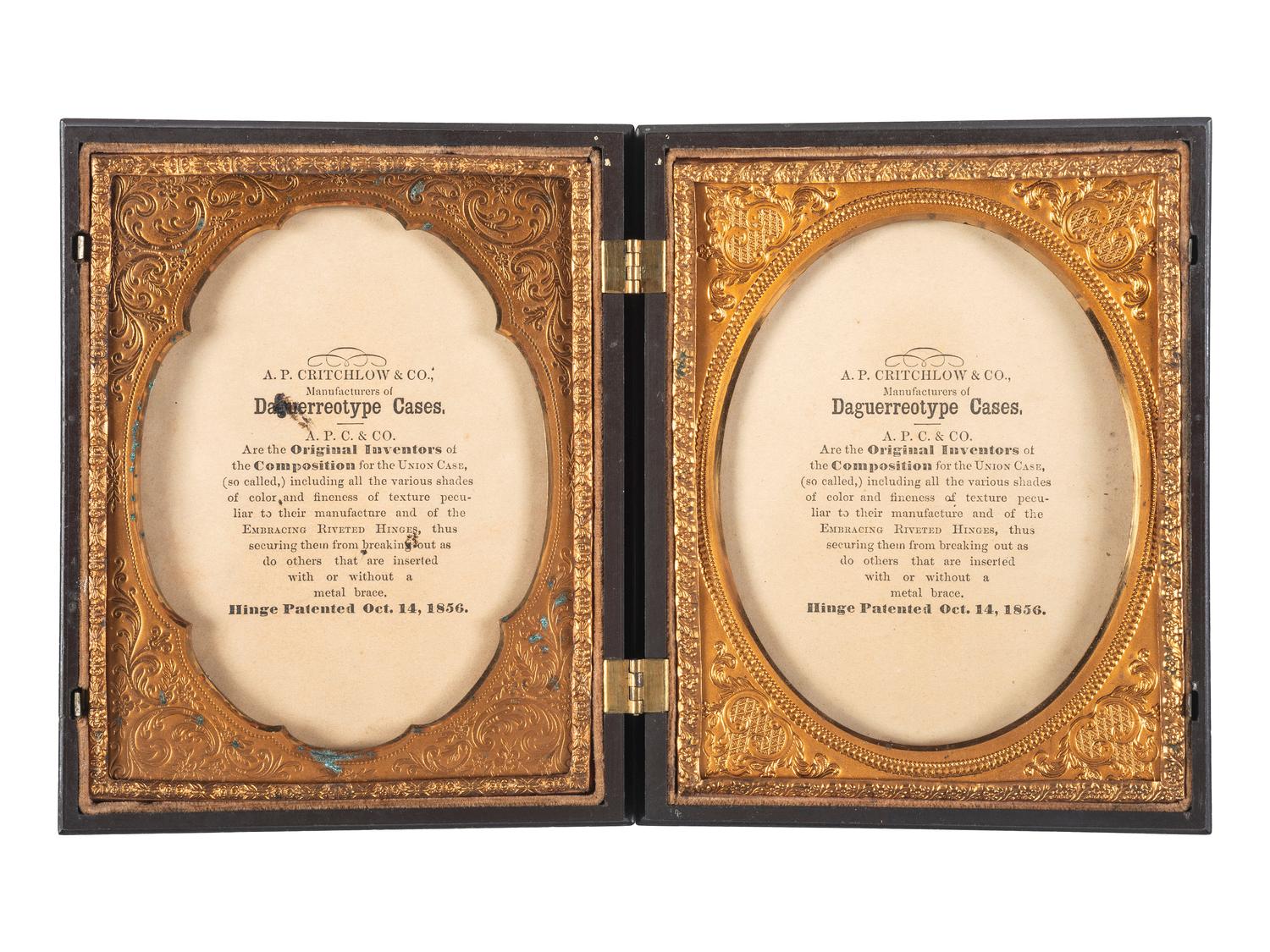 [EARLY PHOTOGRAPHY]. Double half plate Union case with geometric design.