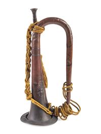 Civil War US Regulation bugle with original cavalry cords. Manufactured by Horstmann, Philadelphia, PA.