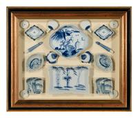 Four Shadow Boxes Mounted with Chinese Blue-and-White Porcelain Articles