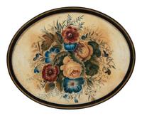 A Pair of Victorian Painted Velvet Floral Still Lifes