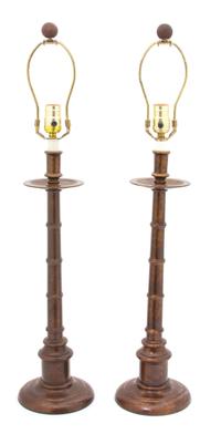 A Pair of Patinated Metal Table Lamps Height overall 31 inches. — 20TH CENTURY
