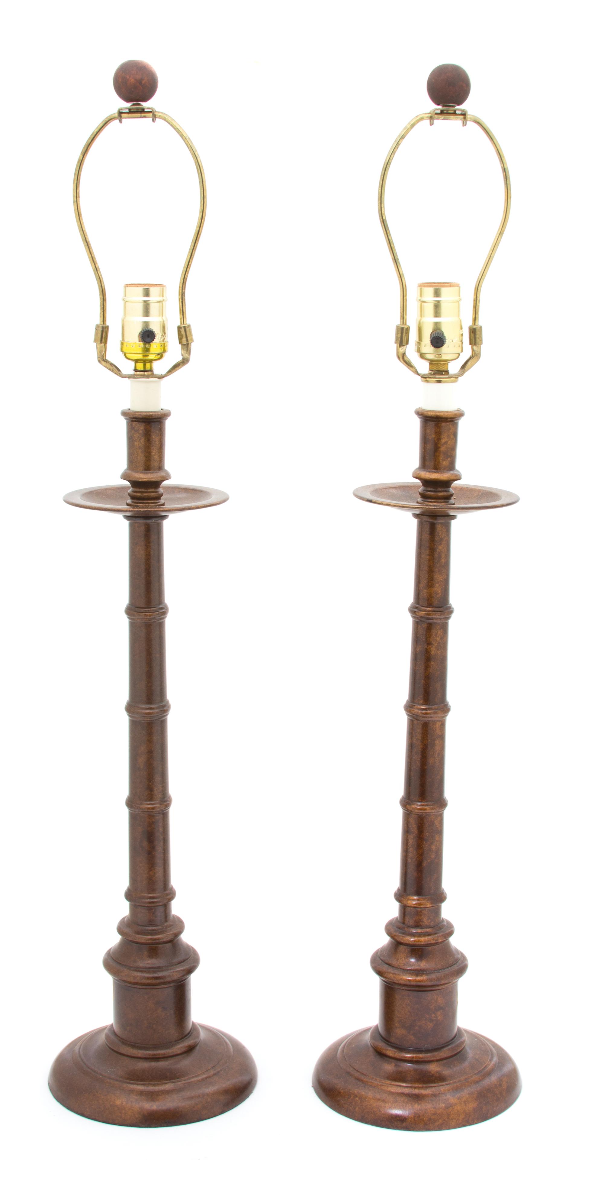 A Pair of Patinated Metal Table Lamps Height overall 31 inches. — 20TH CENTURY
