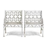 A Pair of Gothic Cast Aluminum Garden Armchairs