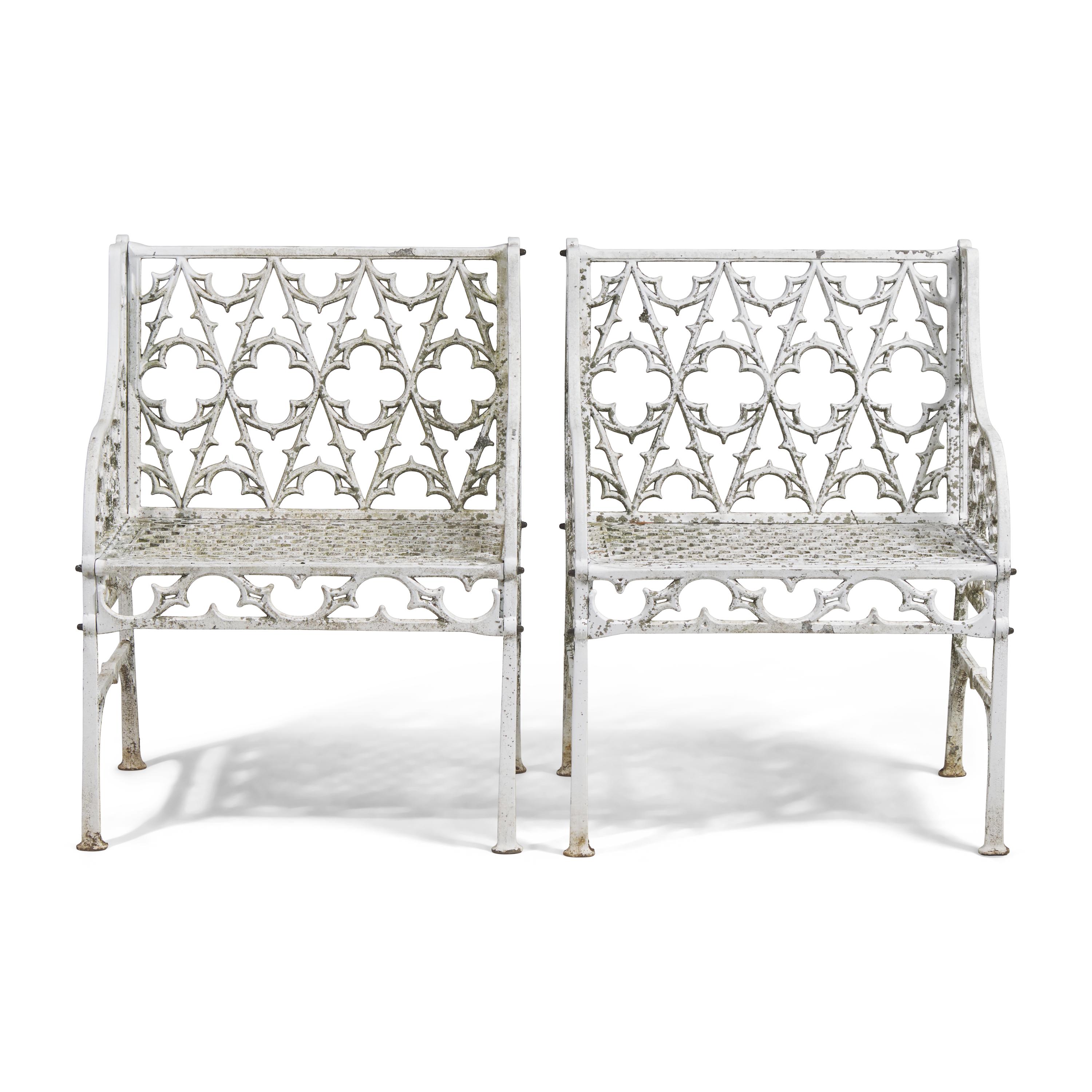 A Pair of Gothic Cast Aluminum Garden Armchairs
