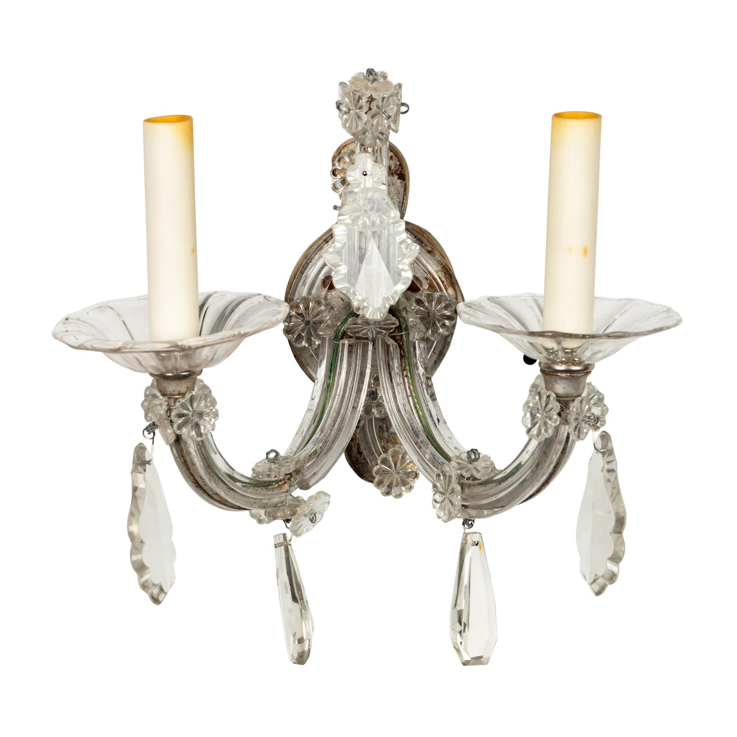 A Pair of Molded Glass Two-Light Sconces