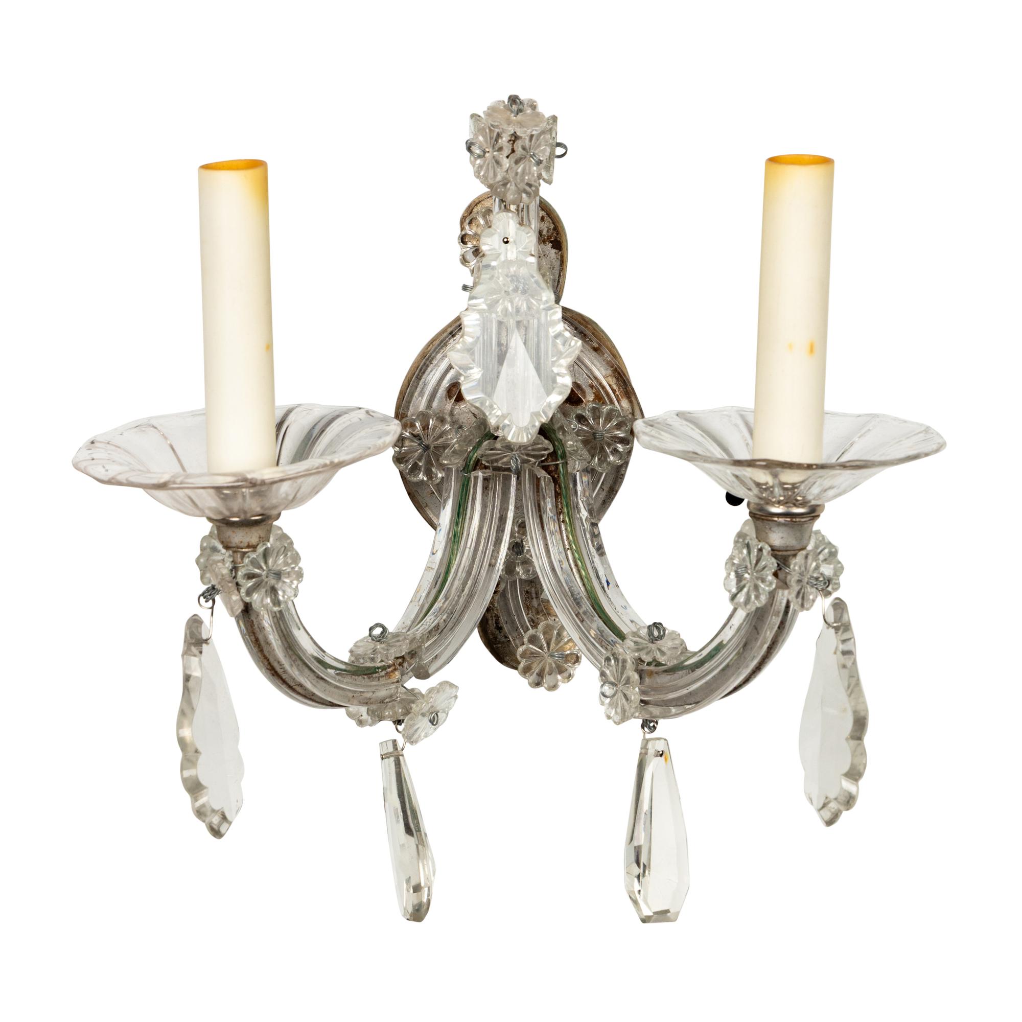 A Pair of Molded Glass Two-Light Sconces