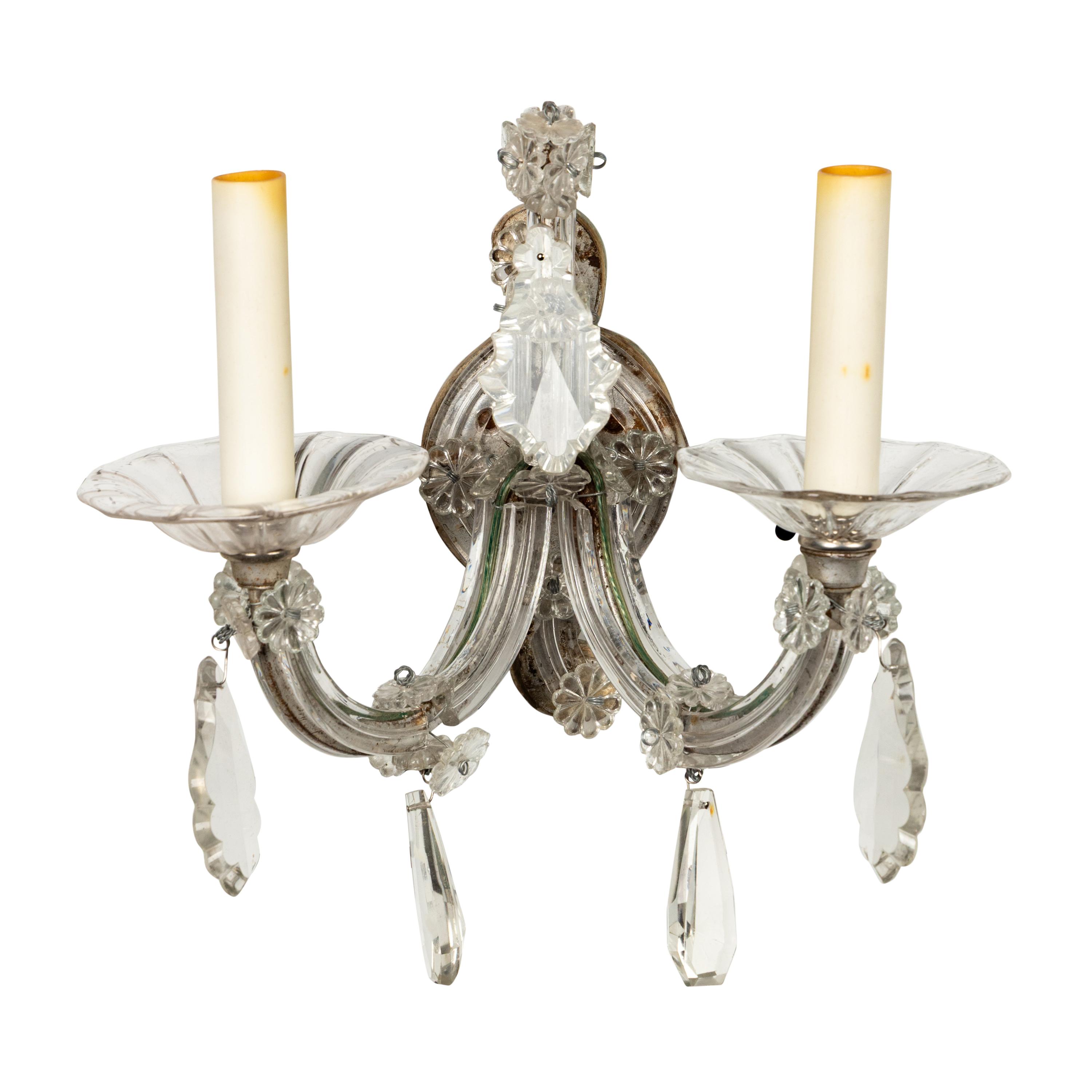 A Pair of Molded Glass Two-Light Sconces