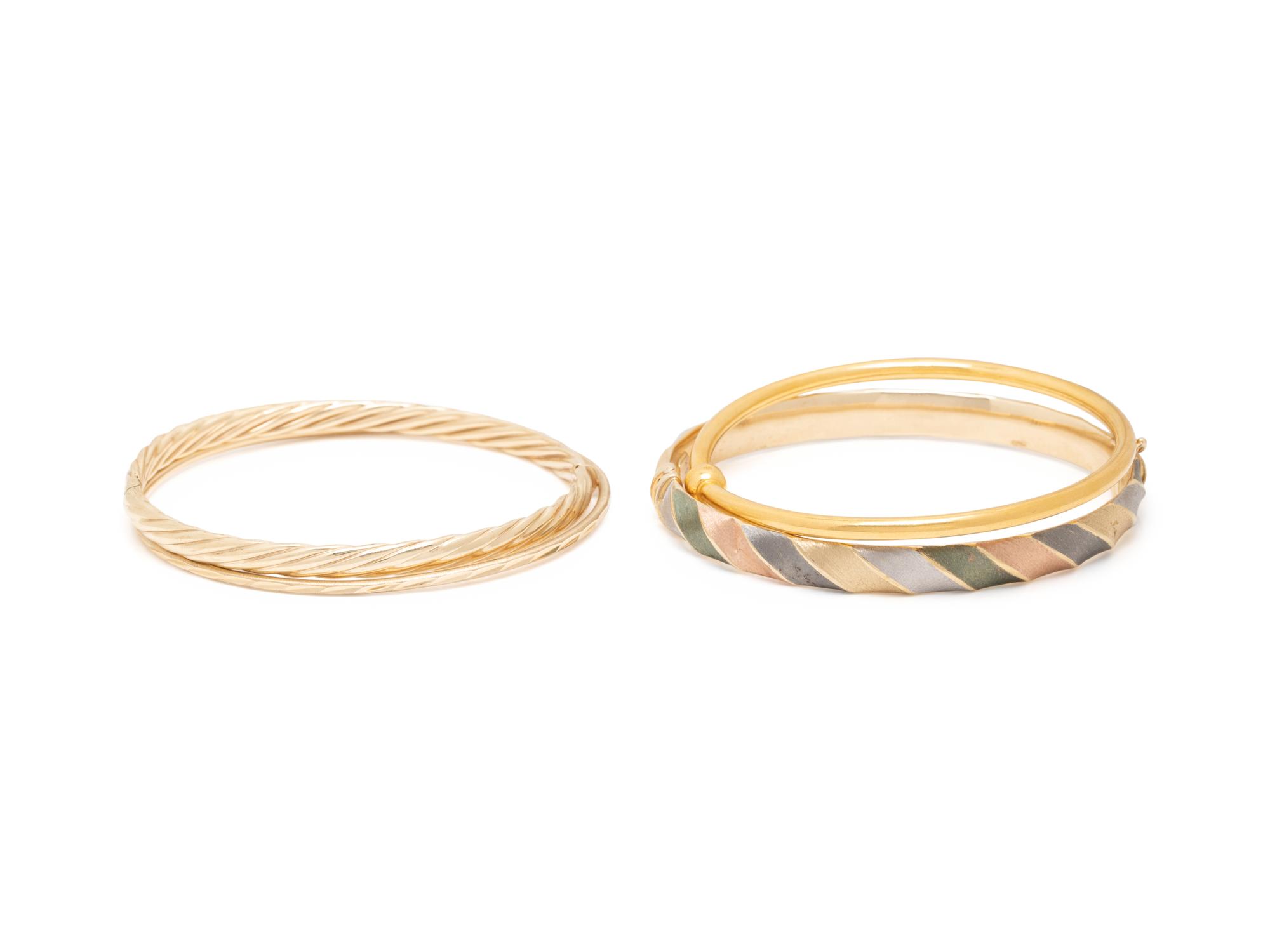 COLLECTION OF GOLD BANGLE BRACELETS