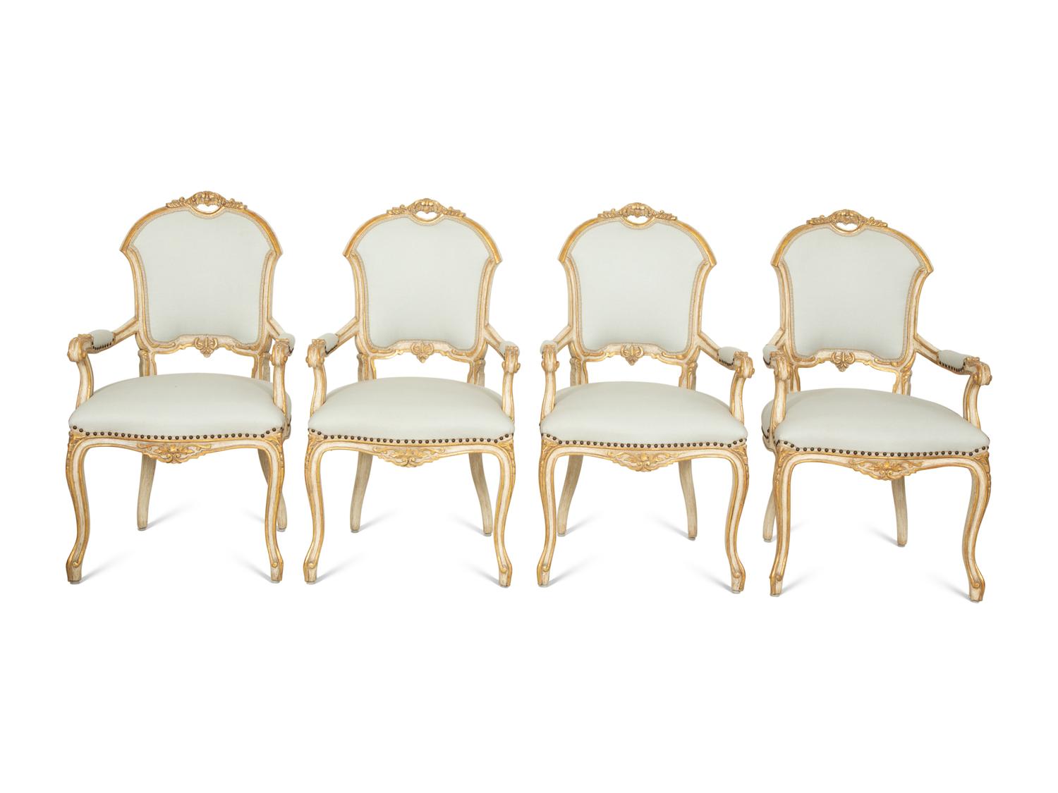 Six Ebanista Dauphine II Gilt Decorated Armchairs together with a Pair of Dauphine I Side Chairs — 21st century