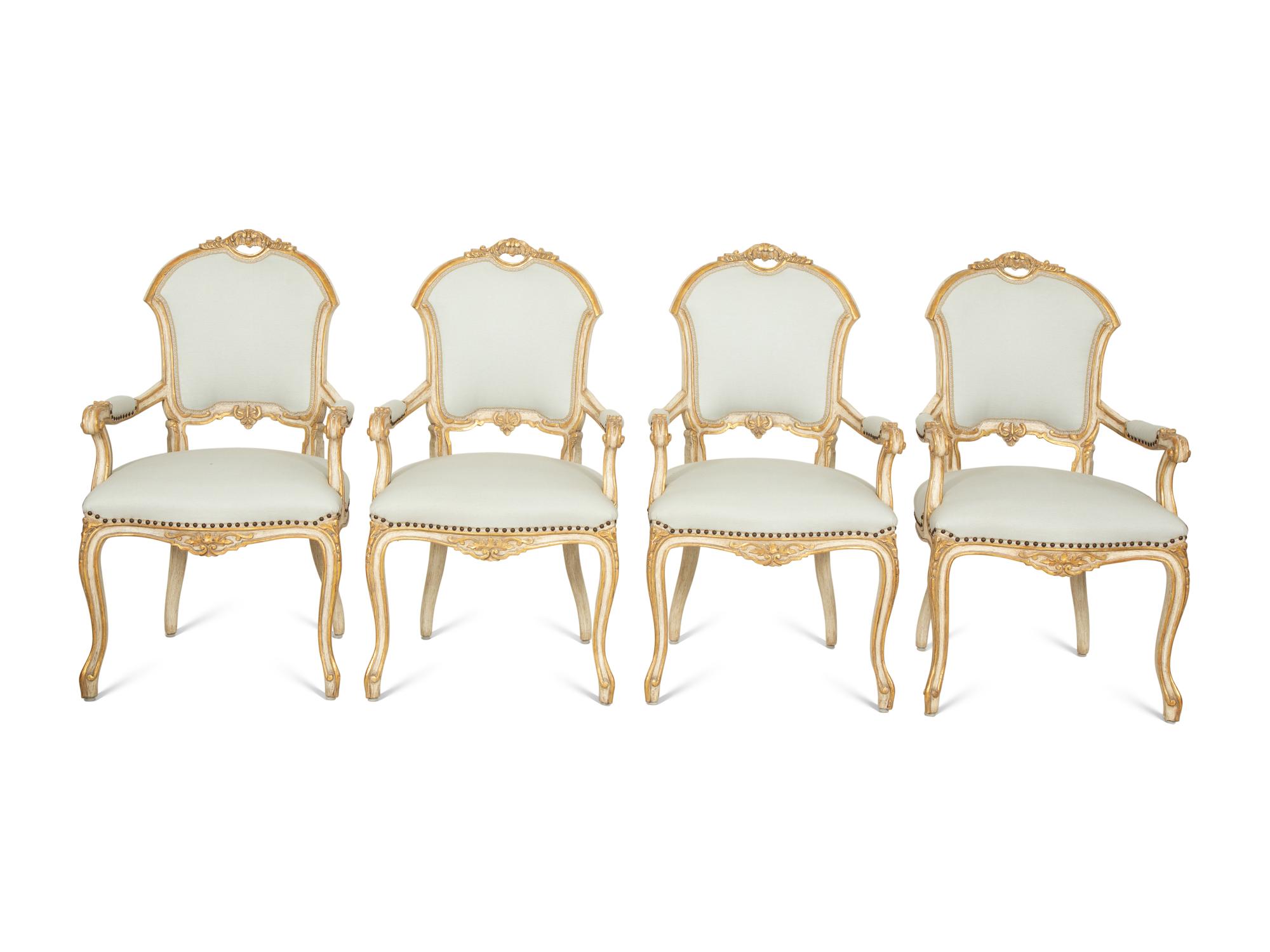 Six Ebanista Dauphine II Gilt Decorated Armchairs together with a Pair of Dauphine I Side Chairs — 21st century