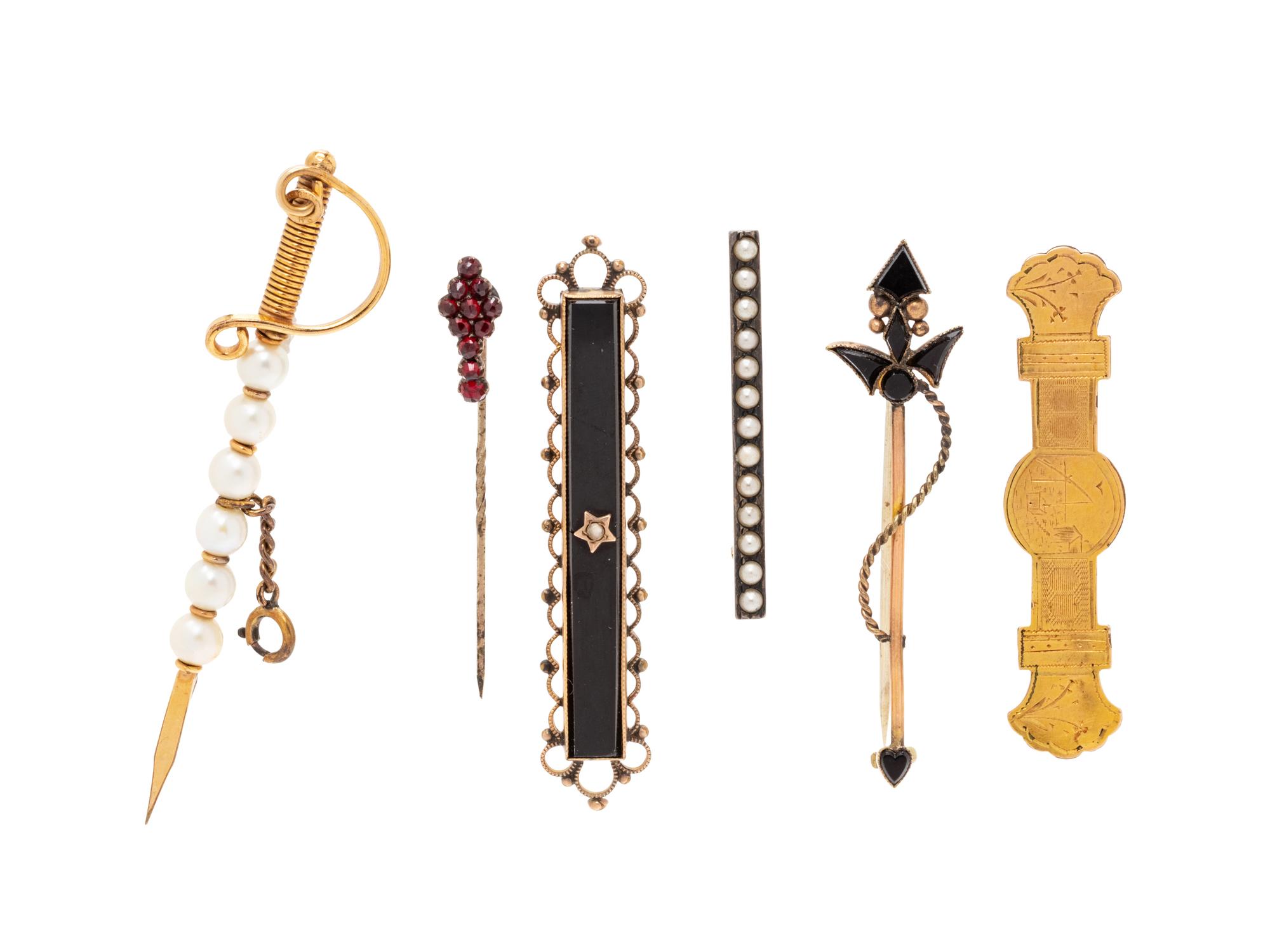 A Collection of Silver and Gold Fill Antique Bar Brooches,