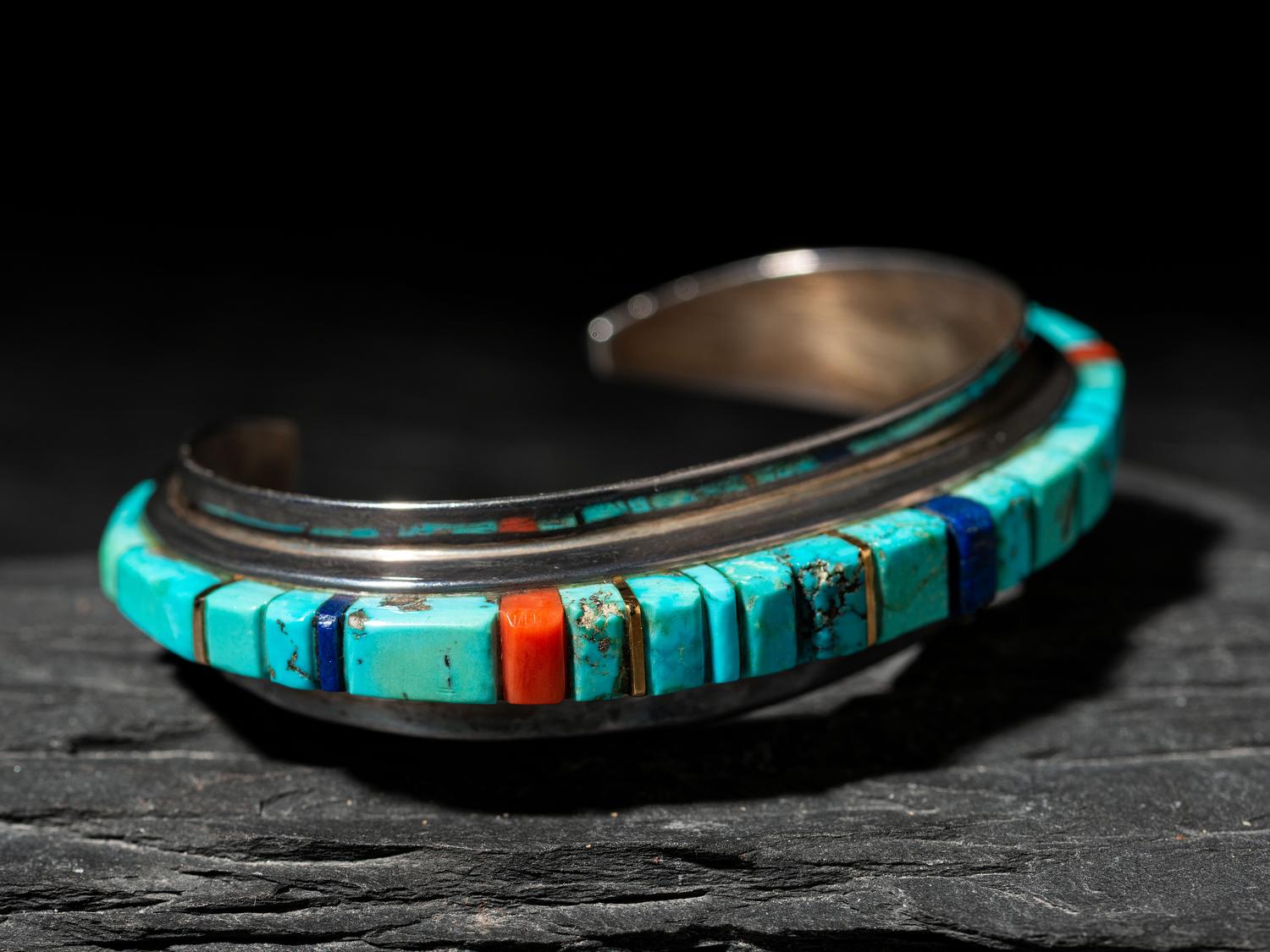 Silver and Cobblestone Inlay Cuff Bracelet