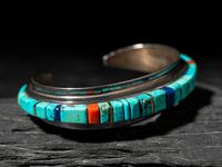 Silver and Cobblestone Inlay Cuff Bracelet