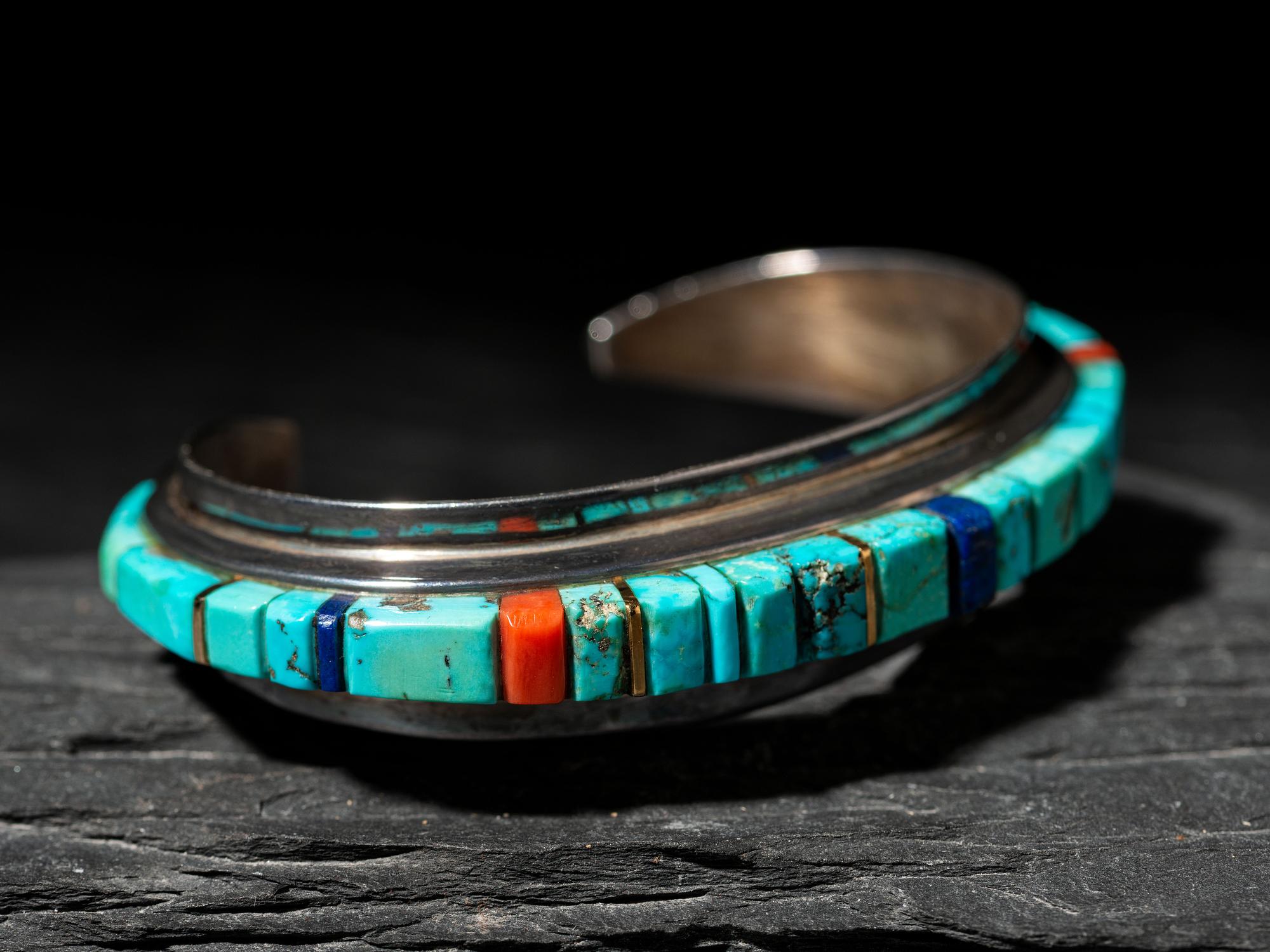 Silver and Cobblestone Inlay Cuff Bracelet