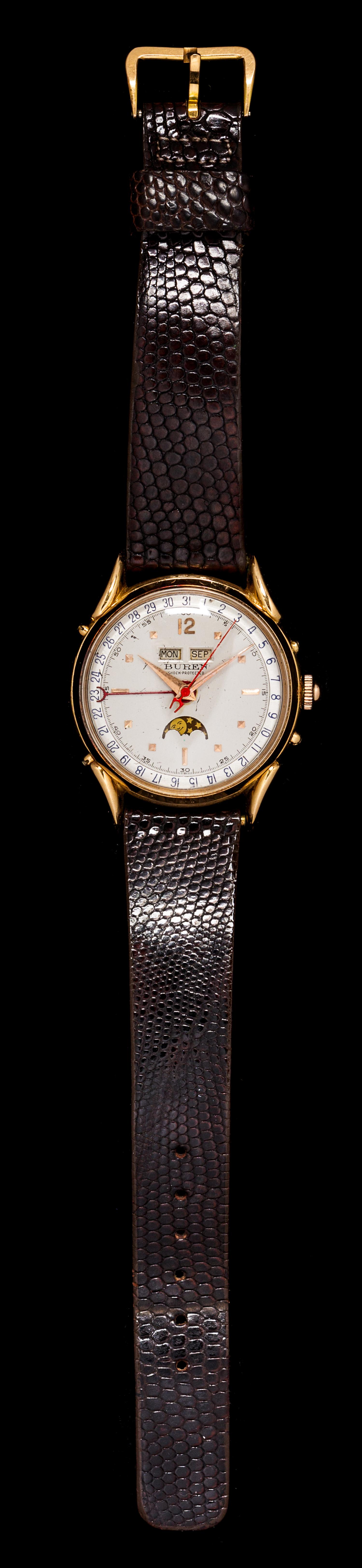 An 18 Karat Rose Gold Calendar Moonphase Wristwatch, Bruen,