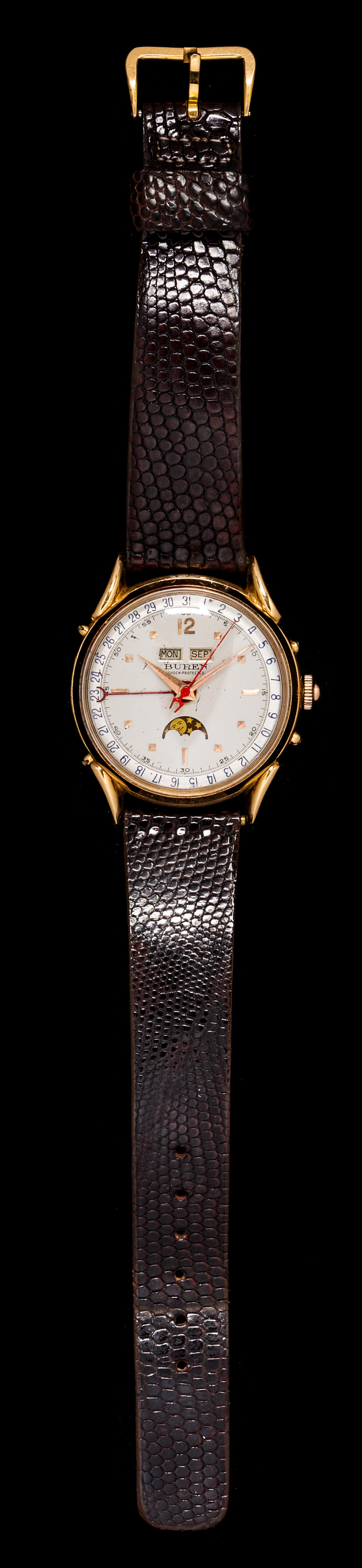 An 18 Karat Rose Gold Calendar Moonphase Wristwatch, Bruen,