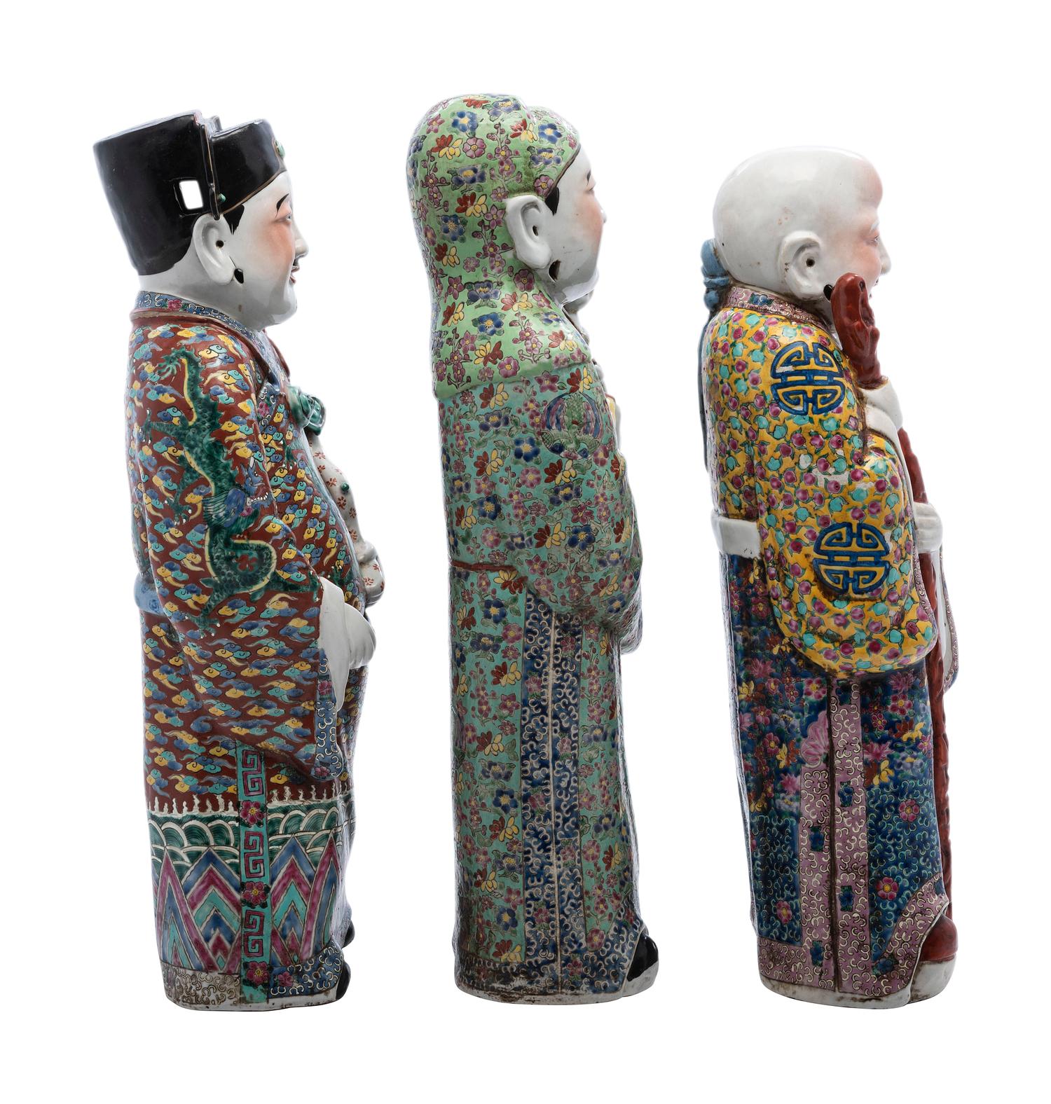 Three Chinese Famille Rose Porcelain Figures of Immortals