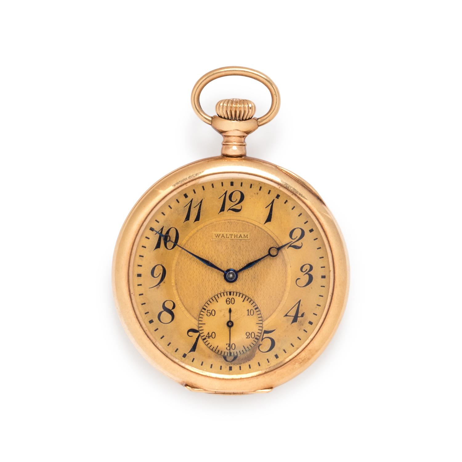 WALTHAM, 14K YELLOW GOLD OPEN FACE POCKET WATCH
